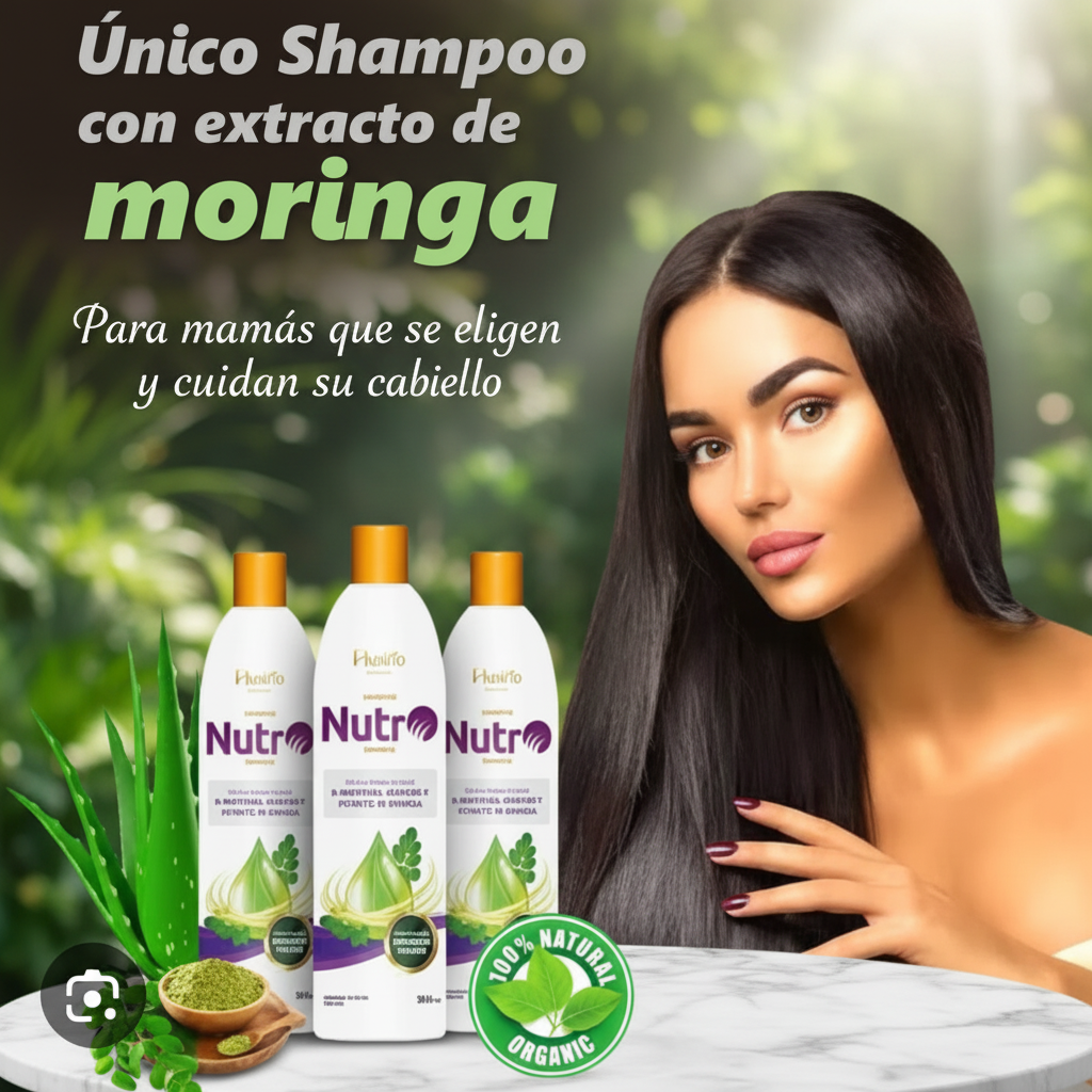 Shampoo Nutro con semillas de Moringa, sábila, pantenol y más...
