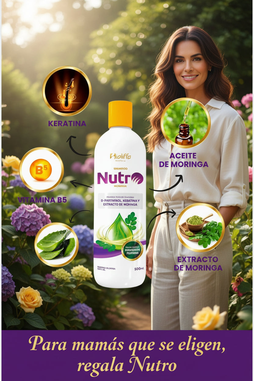 Shampoo Nutro con semillas de Moringa, sábila, pantenol y más...